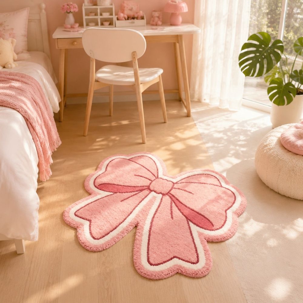 Pink Bow Bathroom Rug Cute Bow Shaped Bath Mats 20 x 31 Inch Non Slip Coquette Rug Soft Cozy Plush Flocked Bath Mat Pink Girly Bathroom Decor for Dorm Home Rome Bedroom Gift