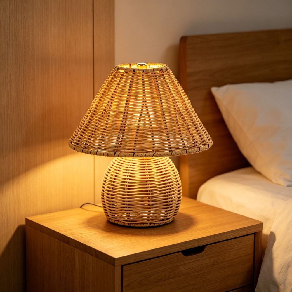 9" Rattan Portable Lamp, USB Rechargeable Cordless Wicker Desk Lamp with Dimmable LED, Boho Design Table Lamp for Home, Patio & Camping