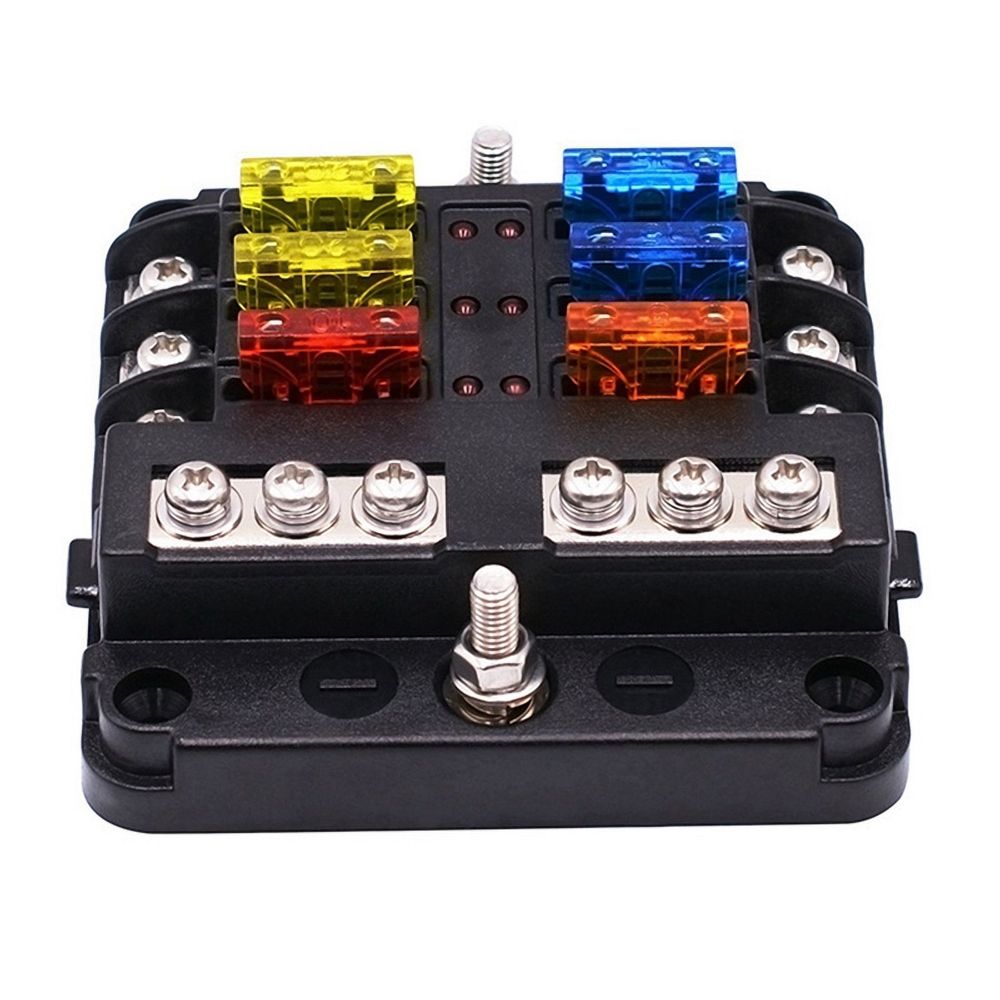 6X 6-Way Waterproof Fuse Block,with LED Indicator 12 Circuits with Negative Marine Fuse Box for DC 12/24V Car RV Truck