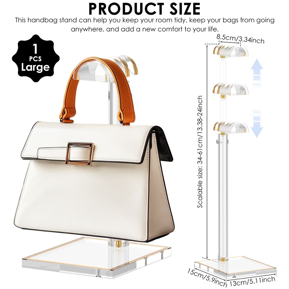 Acrylic Purse Display Hanger- Adjustable Height Handbag Holder Rack Boutique & Store Display for Handbags Wallets & Accessories \ufeff