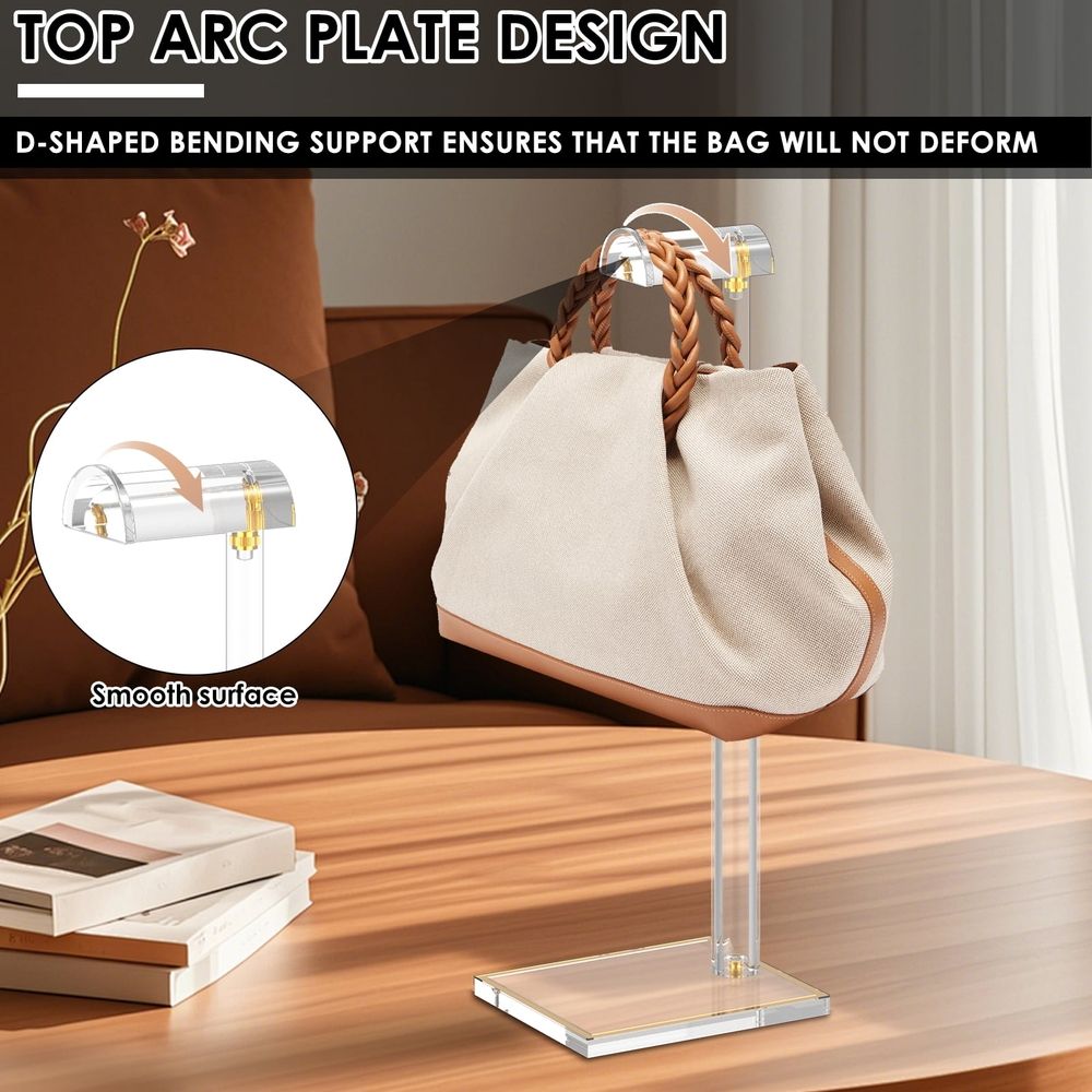 Acrylic Purse Display Hanger- Adjustable Height Handbag Holder Rack Boutique & Store Display for Handbags Wallets & Accessories \ufeff