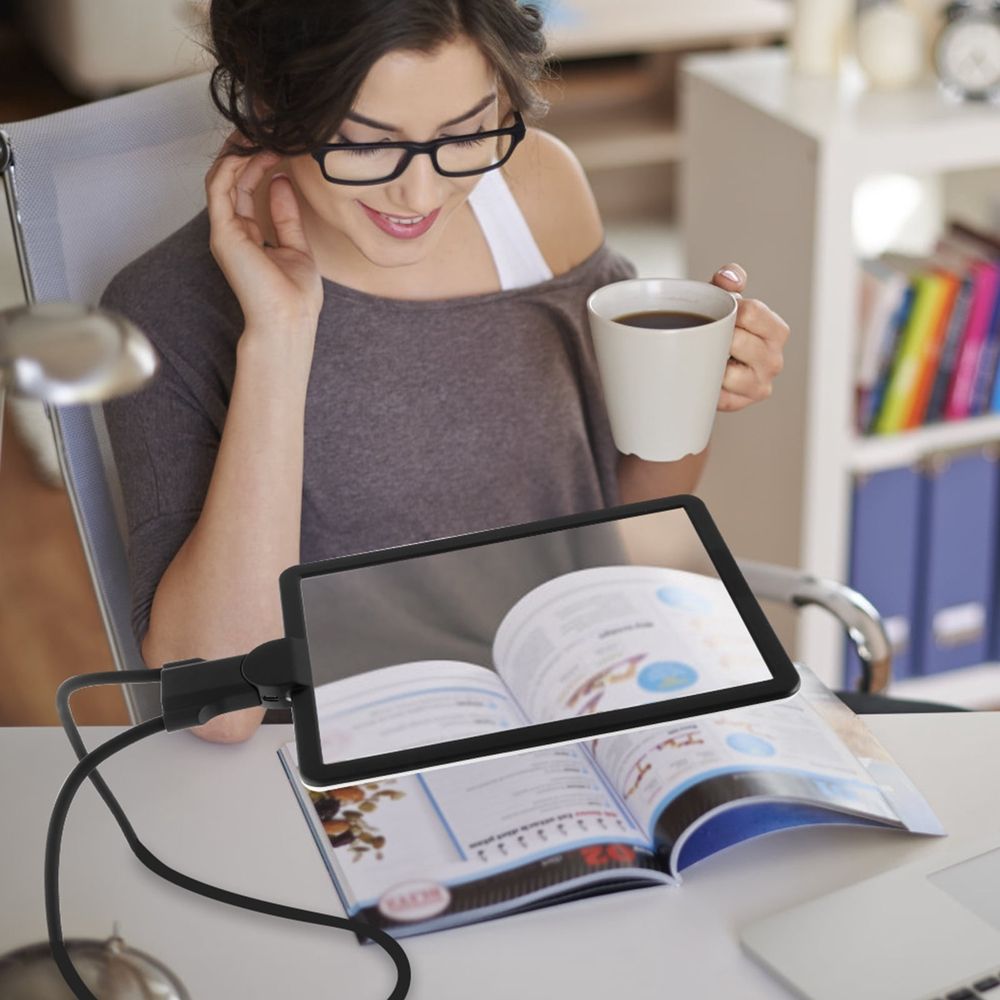 Magnifying Glass with Light Rechargeable Hands Free Full Page Reading Magnifier with Neck Hanging 7.5 x 10.2in for Elderly Visual Impairment