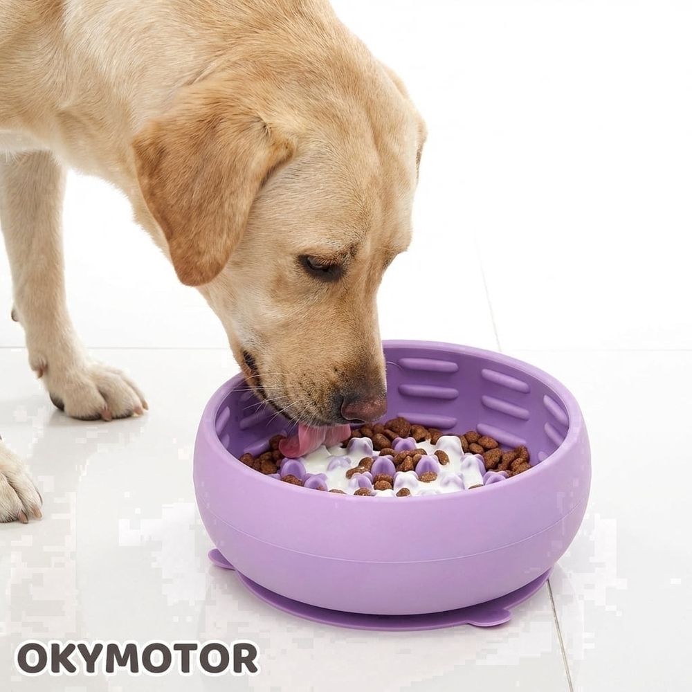 2 Pcs Silicone Slow Feeder Dog Bowls Non Slip Lick Mat Pet Bowls with Suction Cup Base for Small Dogs Cats Purple