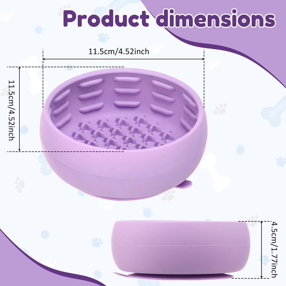 2 Pcs Silicone Slow Feeder Dog Bowls Non Slip Lick Mat Pet Bowls with Suction Cup Base for Small Dogs Cats Purple