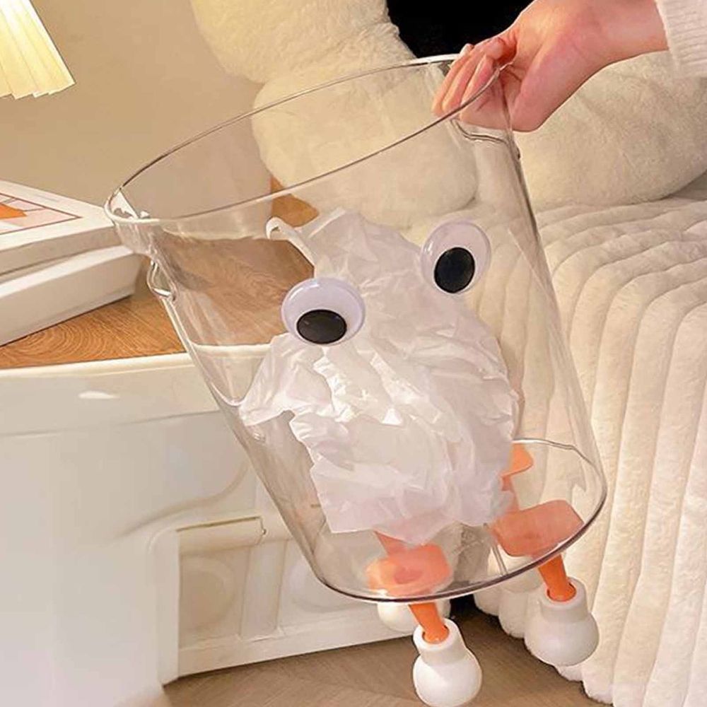 Transparent Plastic Trash Can with Cute Eyes and Feet Design for Kitchen Bathroom Bedroom Office Waste Bin Multicolor 8.74x7.48 in 22.2x19 cm