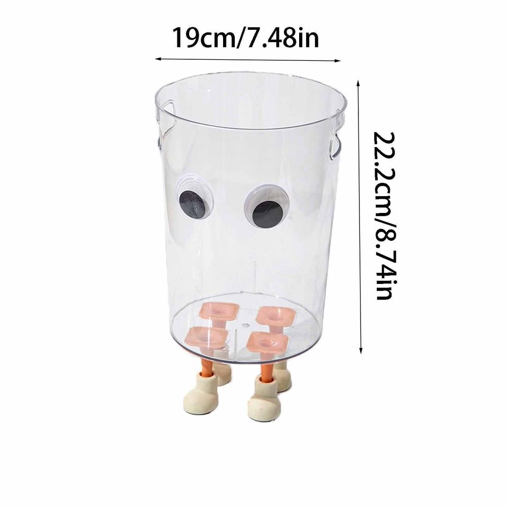 Transparent Plastic Trash Can with Cute Eyes and Feet Design for Kitchen Bathroom Bedroom Office Waste Bin Multicolor 8.74x7.48 in 22.2x19 cm