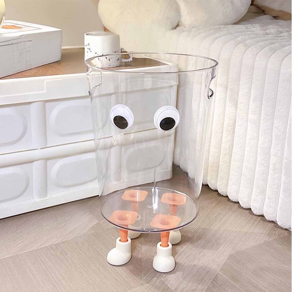 Transparent Plastic Trash Can with Cute Eyes and Feet Design for Kitchen Bathroom Bedroom Office Waste Bin Multicolor 8.74x7.48 in 22.2x19 cm