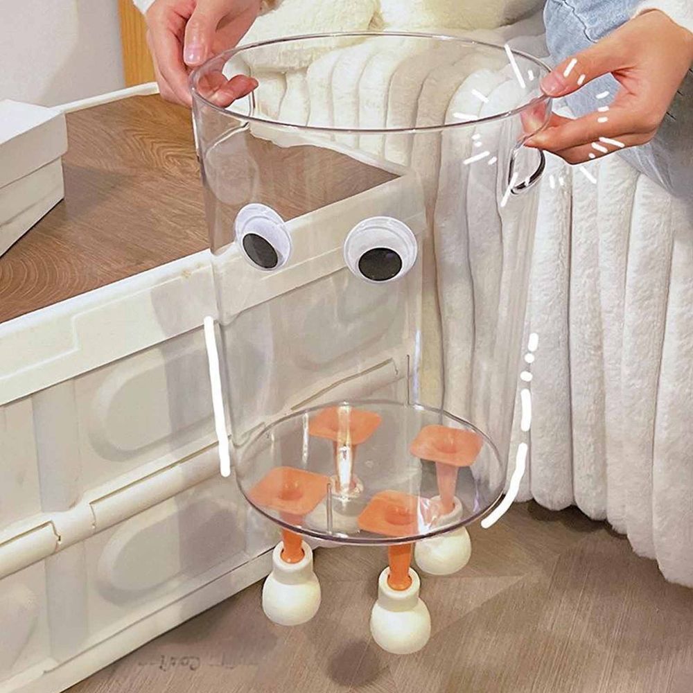 Transparent Plastic Trash Can with Cute Eyes and Feet Design for Kitchen Bathroom Bedroom Office Waste Bin Multicolor 8.74x7.48 in 22.2x19 cm