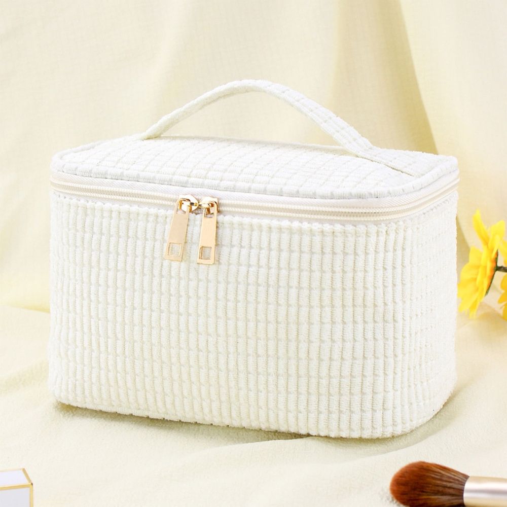 Corduroy Makeup Bag Handheld Toiletry Pouch for Girls Women Large Capacity Travel Cosmetic Bag Nylon Material 6.1 x 4.9 x 2.8 Inches