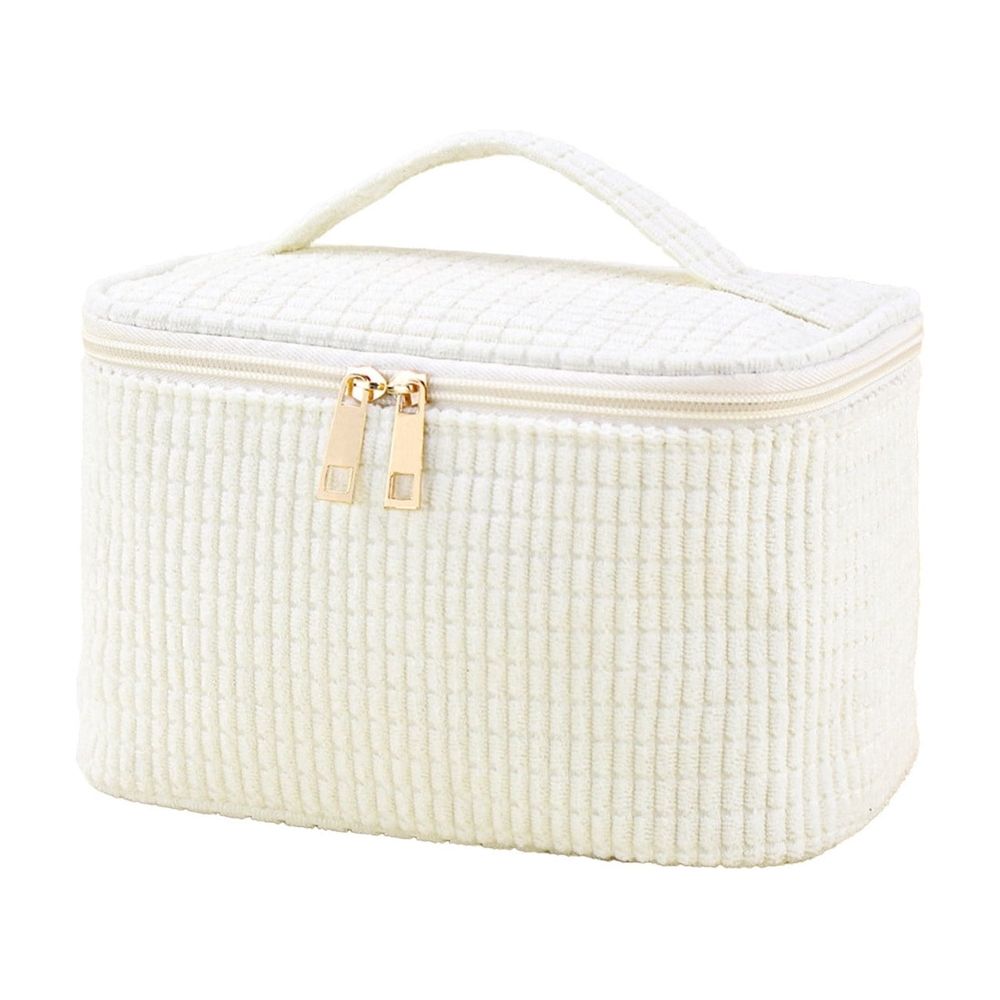 Corduroy Makeup Bag Handheld Toiletry Pouch for Girls Women Large Capacity Travel Cosmetic Bag Nylon Material 6.1 x 4.9 x 2.8 Inches