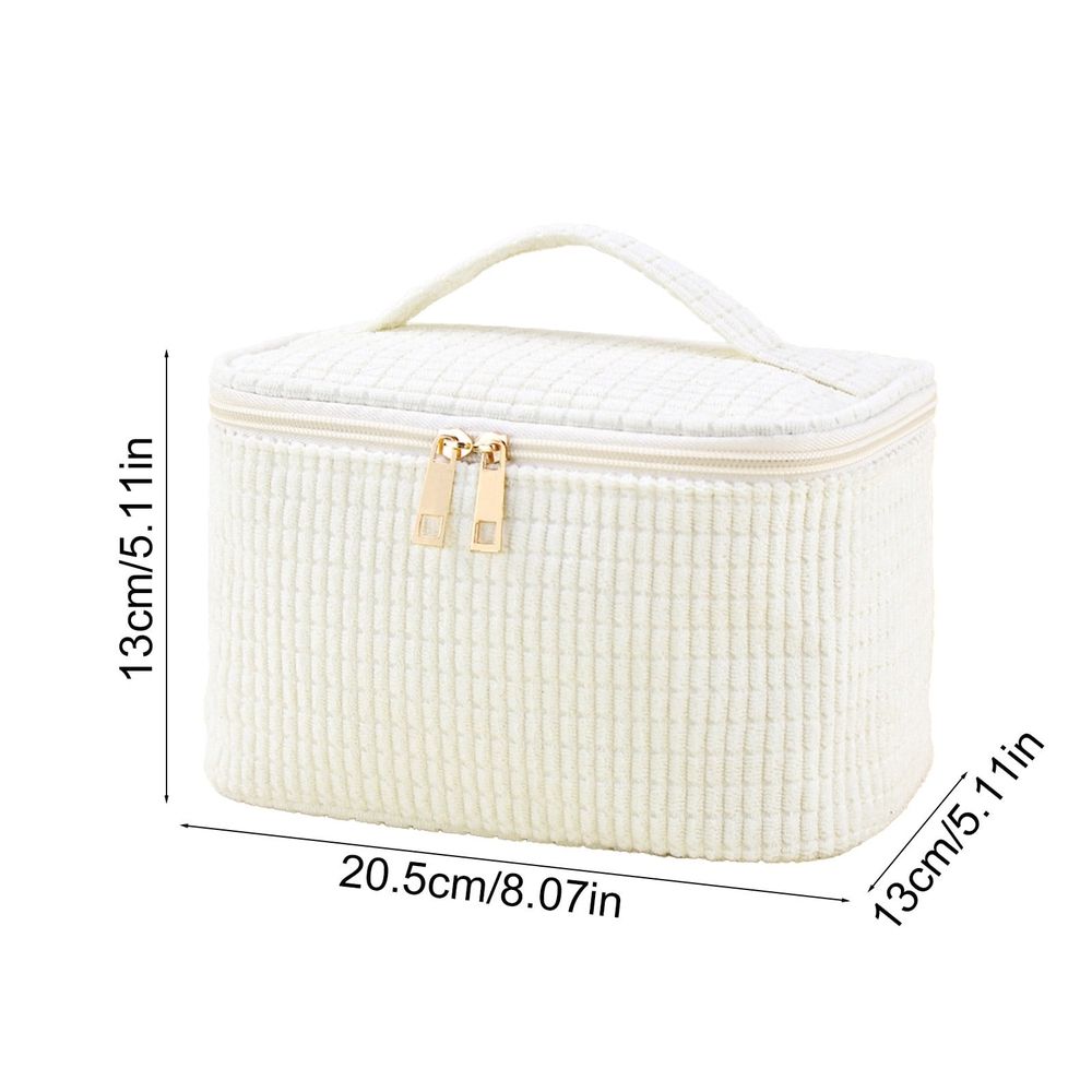 Corduroy Makeup Bag Handheld Toiletry Pouch for Girls Women Large Capacity Travel Cosmetic Bag Nylon Material 6.1 x 4.9 x 2.8 Inches