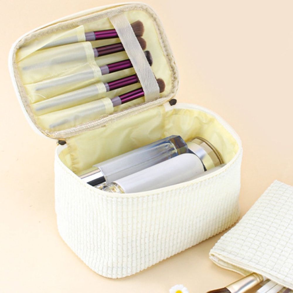 Corduroy Makeup Bag Handheld Toiletry Pouch for Girls Women Large Capacity Travel Cosmetic Bag Nylon Material 6.1 x 4.9 x 2.8 Inches