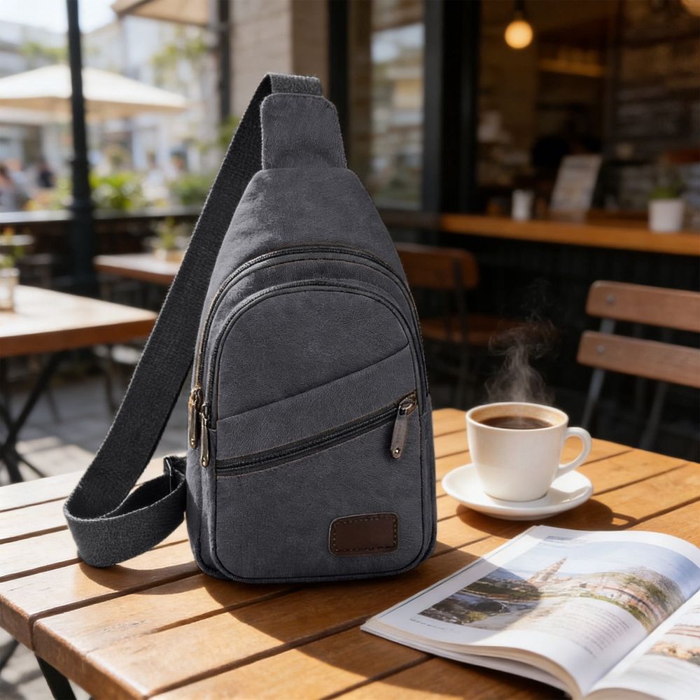 Unisex Single Shoulder Crossbody Bag Waterproof Canvas Sling Backpack Chest Bag for Hiking Travel Daily Use Multi Compartment with Hidden Pocket 12 x 6.7 Inches