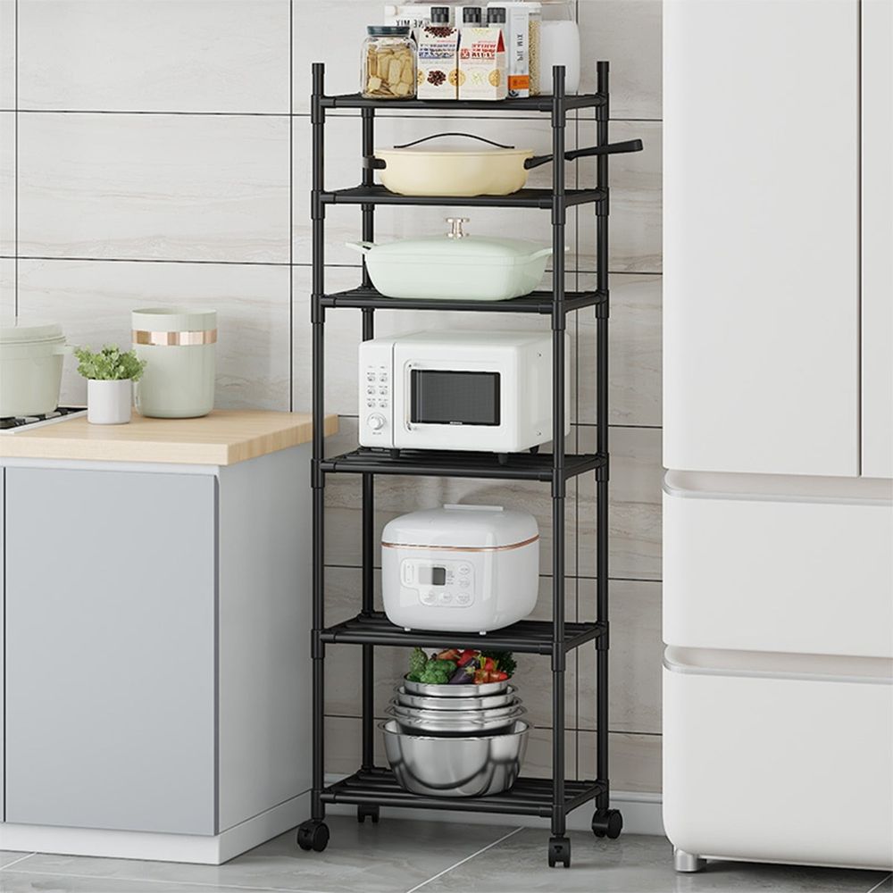 6 Tier Rolling Kitchen Storage Cart with Wheels, Multi-Purpose Organizer for Living Room Bathroom Toys Books, Plastic Shelving Trolley with Ventilated Shelves, 66.9 Inches High