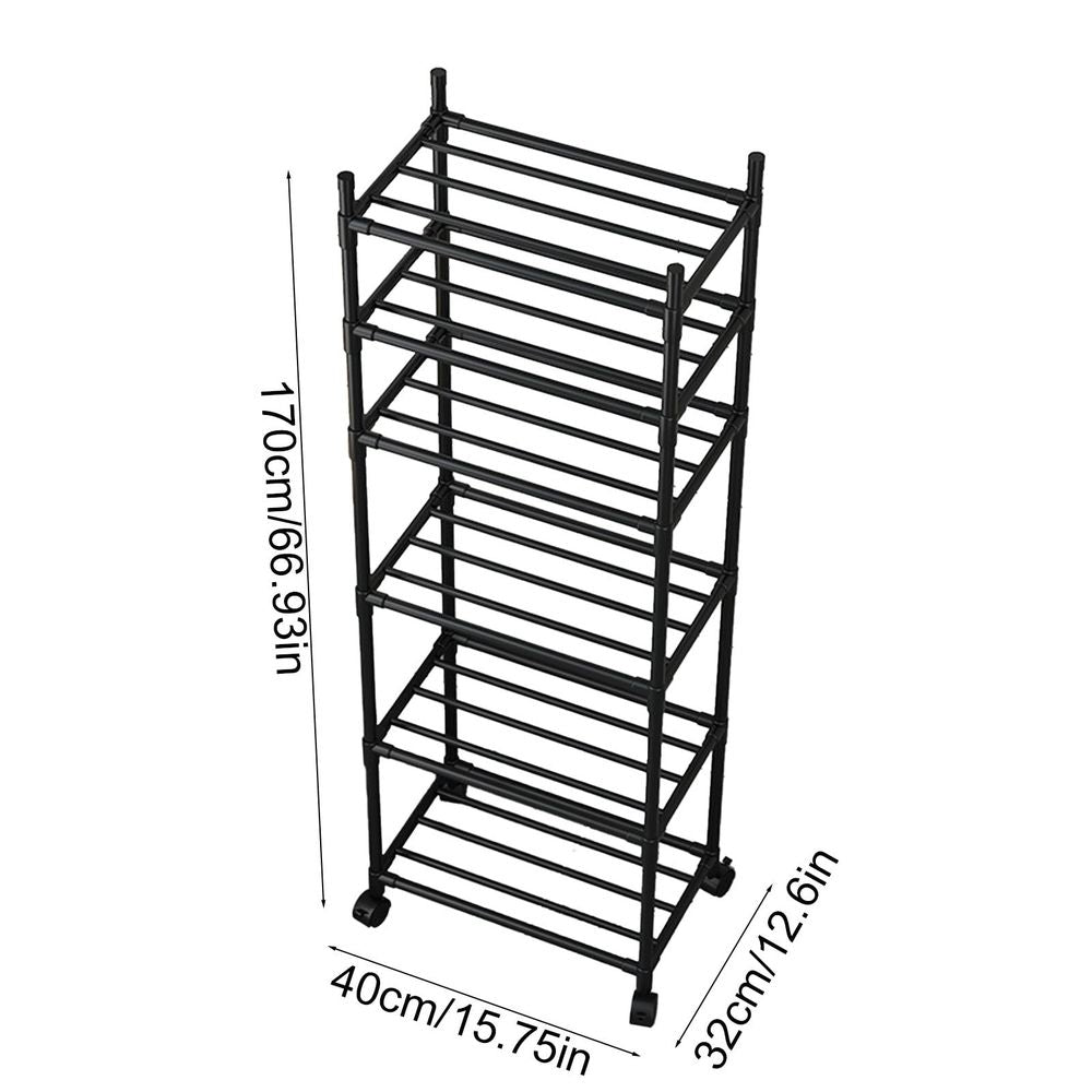 6 Tier Rolling Kitchen Storage Cart with Wheels, Multi-Purpose Organizer for Living Room Bathroom Toys Books, Plastic Shelving Trolley with Ventilated Shelves, 66.9 Inches High