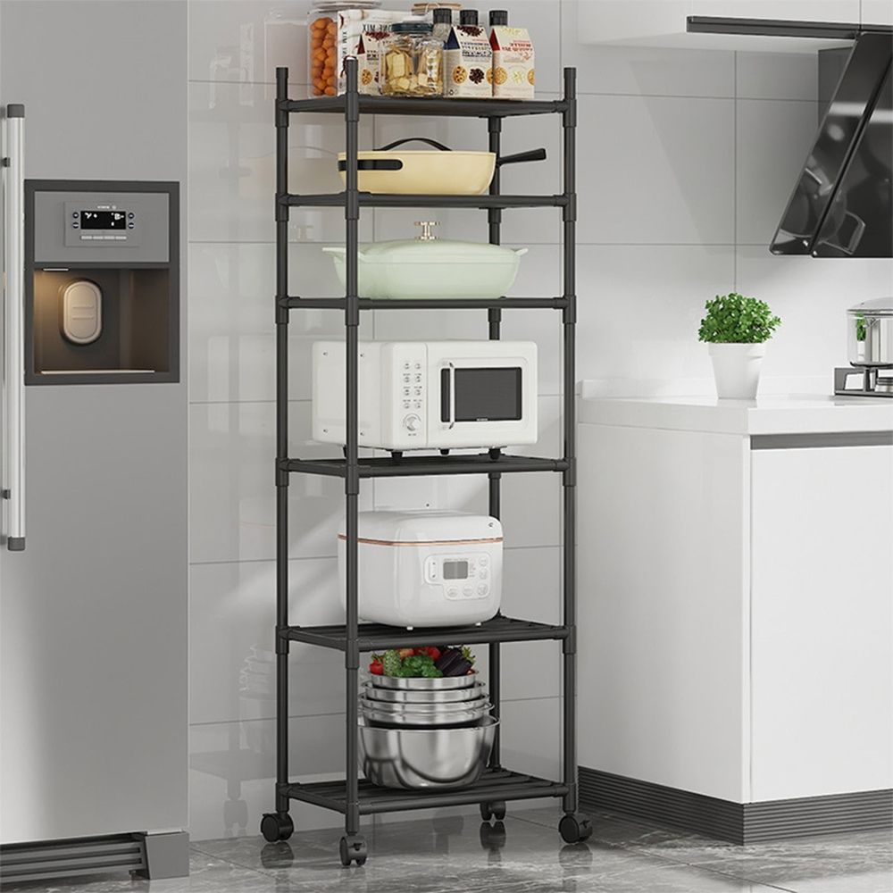 6 Tier Rolling Kitchen Storage Cart with Wheels, Multi-Purpose Organizer for Living Room Bathroom Toys Books, Plastic Shelving Trolley with Ventilated Shelves, 66.9 Inches High
