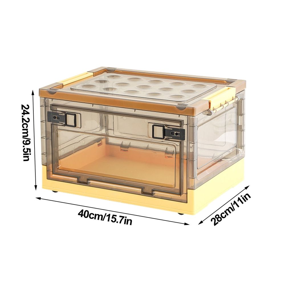 Foldable Plastic Storage Box with Lid, Clear Transparent Organizer Bin for Clothes Blankets, Large Capacity with Wheels, 15 x 11 x 9.5 Inches