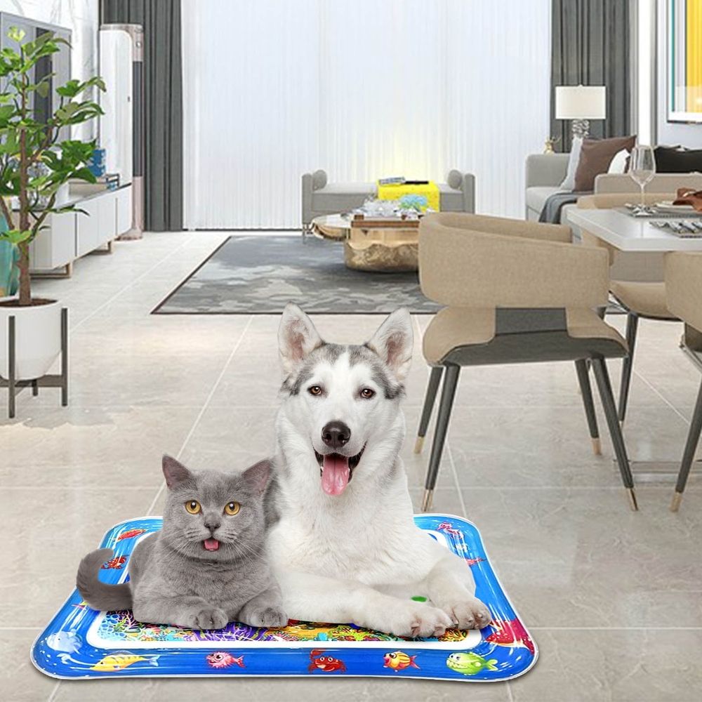 Thickened Water Sensory Play Mat 26x18.5 Inch Interactive Water Sensor Mat with Fish for Kids Toddlers Pet Cats Summer Outdoor Indoor Play