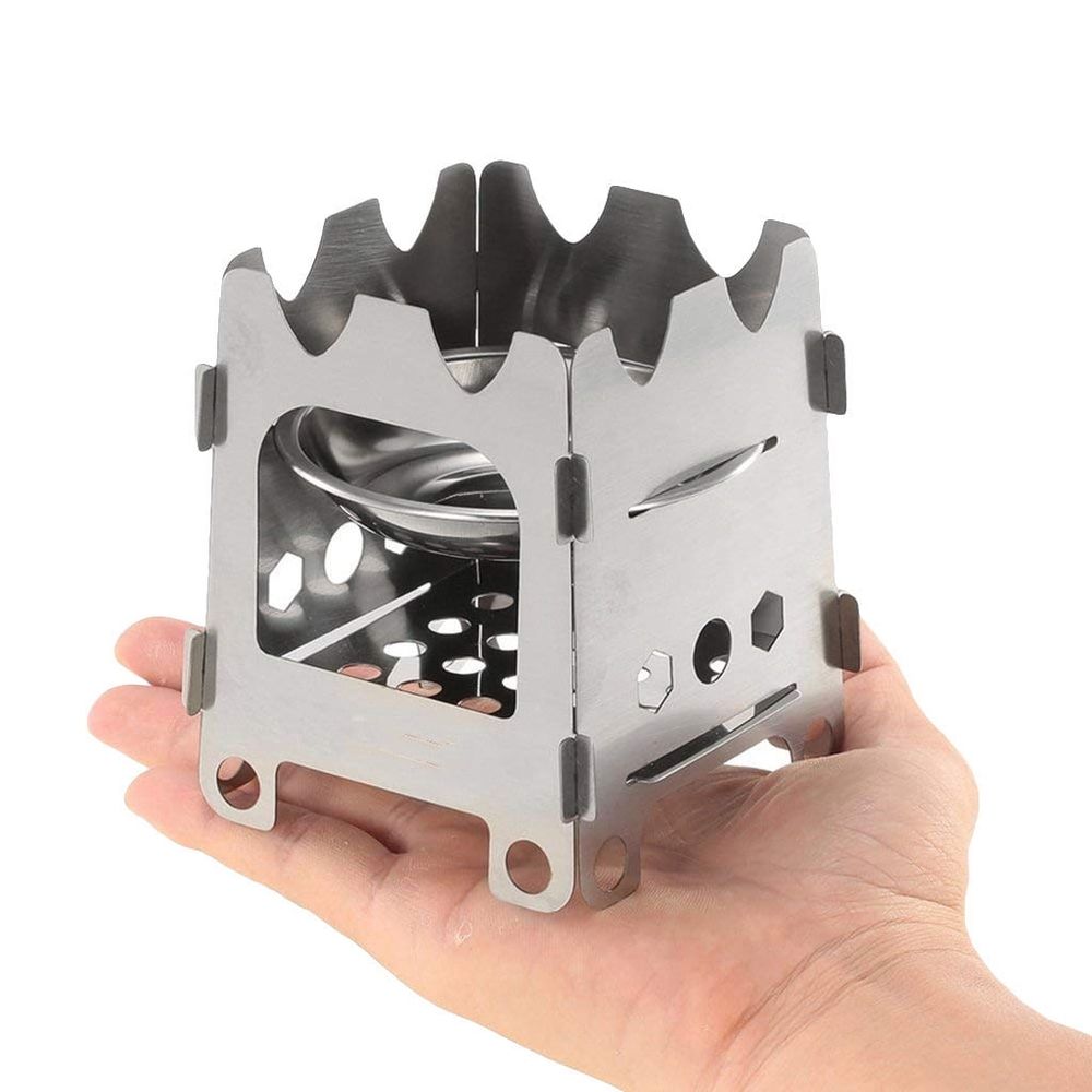 Portable Folding Stainless Steel Wood Stove Outdoor Camping Cookware with Storage Sack for Backpacking Hiking Fishing Picnic