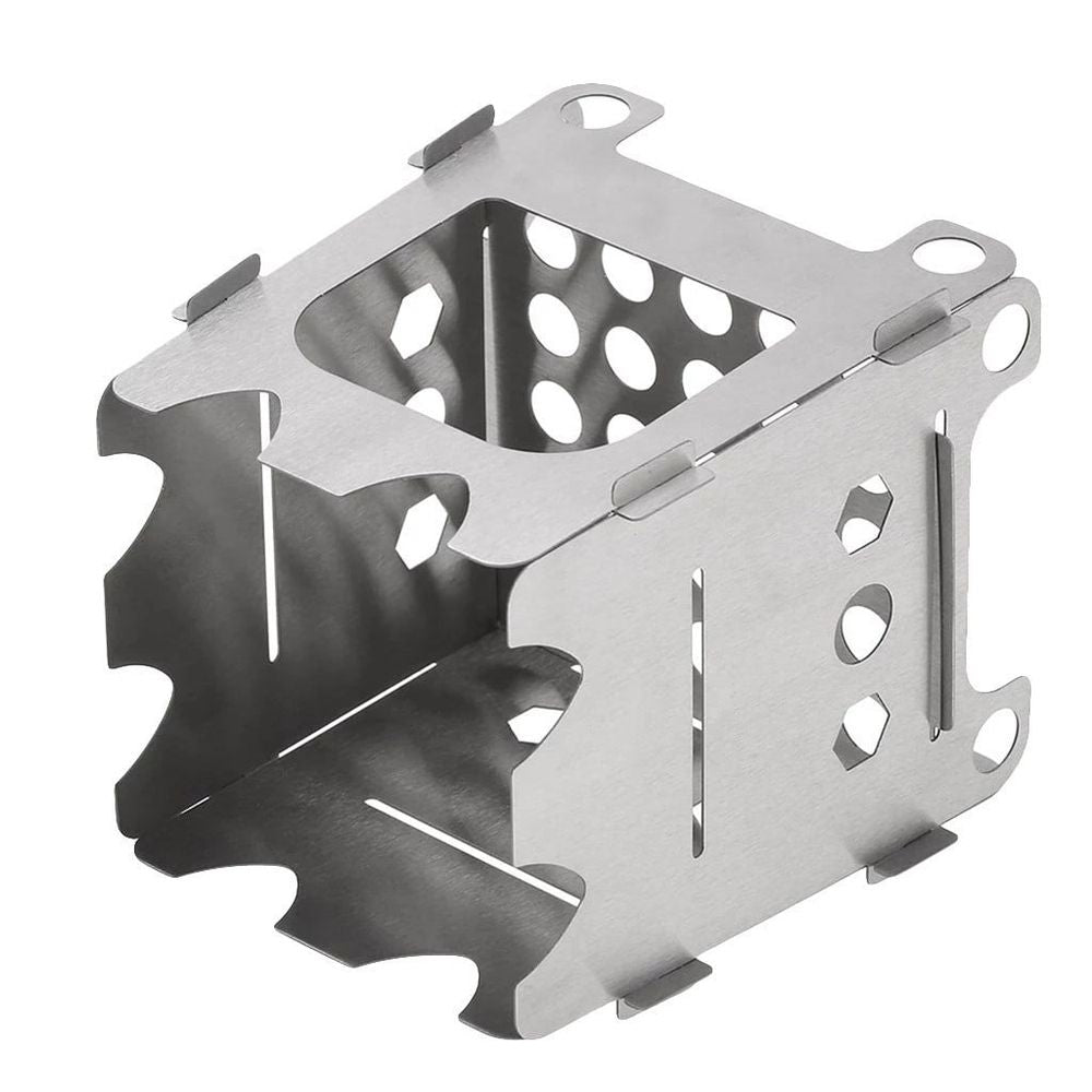 Portable Folding Stainless Steel Wood Stove Outdoor Camping Cookware with Storage Sack for Backpacking Hiking Fishing Picnic