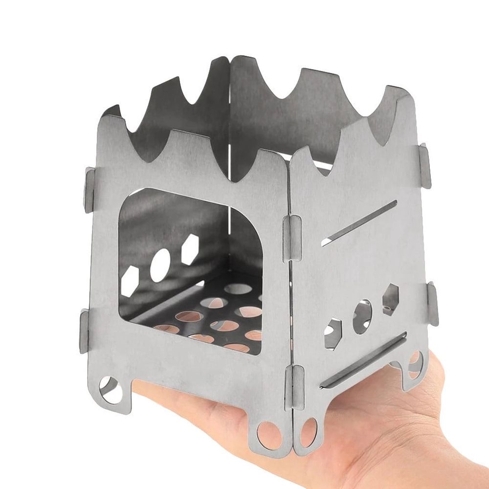 Portable Folding Stainless Steel Wood Stove Outdoor Camping Cookware with Storage Sack for Backpacking Hiking Fishing Picnic