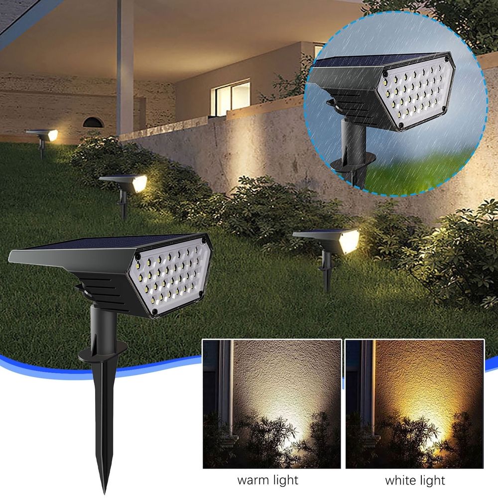 Solar Outdoor Lights Stainless Steel IP67 Waterproof Landscape Spotlights 2W 300LM for Yard Garden Patio Walkway Decoration