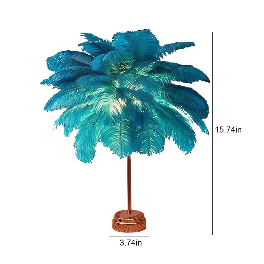 Feather Table Lamp Battery Operated LED Night Light with USB Port Soft Feathers for Bedroom Living Room Wedding Party Decor 15.7 Inch