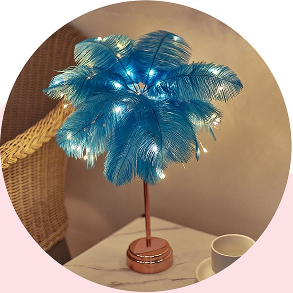 Feather Table Lamp Battery Operated LED Night Light with USB Port Soft Feathers for Bedroom Living Room Wedding Party Decor 15.7 Inch