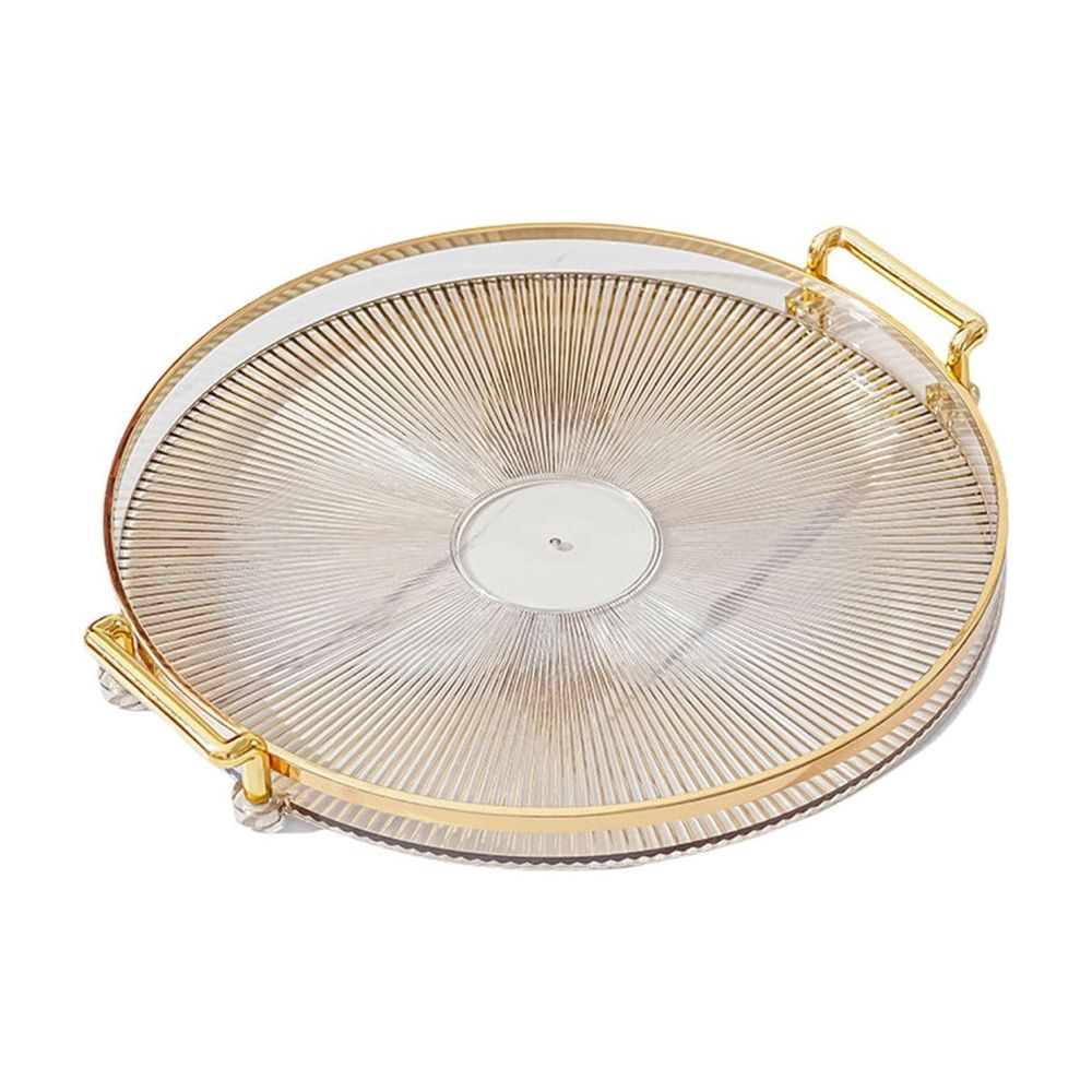 Fashion Round Serving Tray with Detachable Handles Transparent Plastic Decorative Tray for Coffee Table Tea Cups Dessert Storage 11.7in 4 Colors