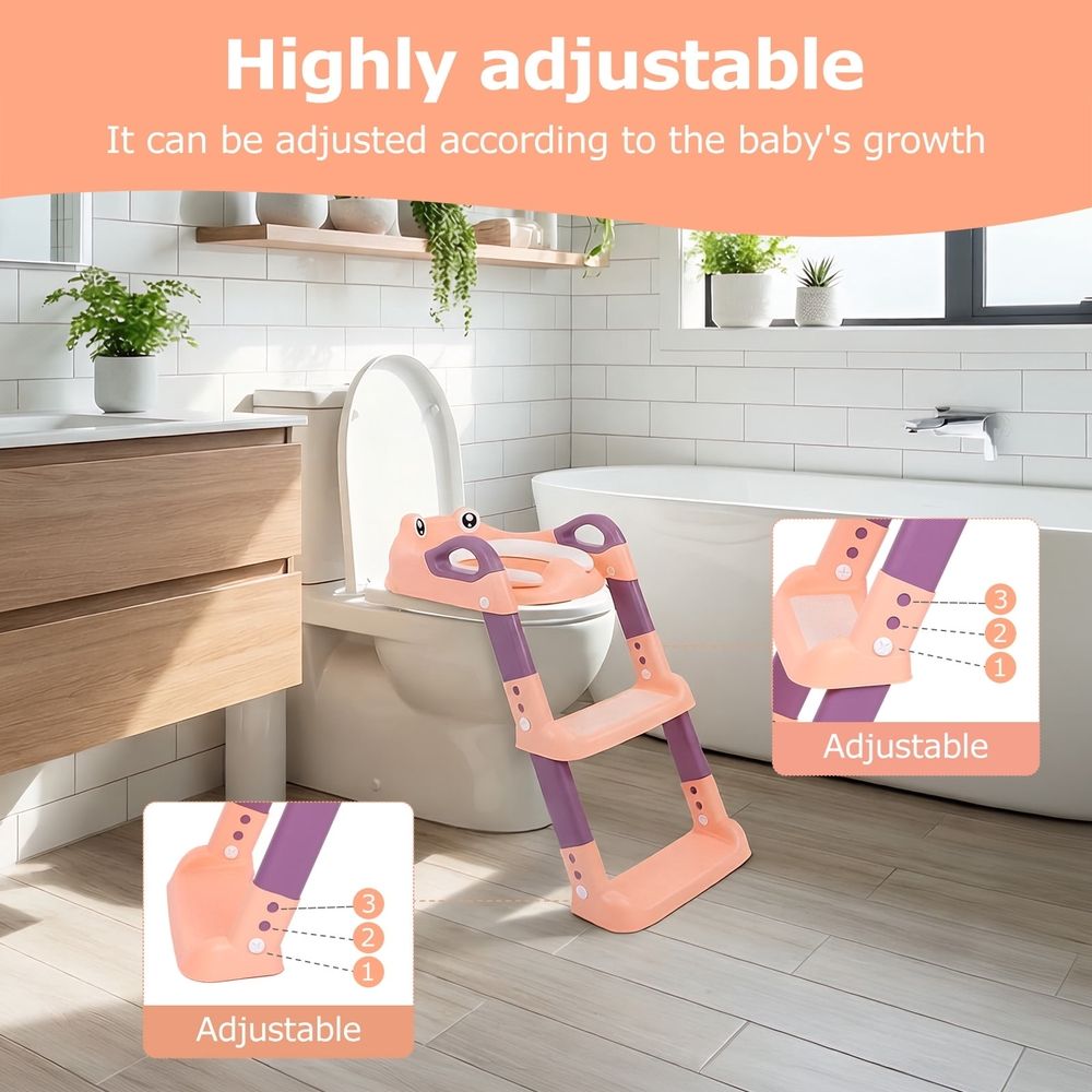 Training Seat Detachable Toddler Toilet Seat Ladder with Adjustable Height PVC Soft Cushion for Toddlers Boys Girls