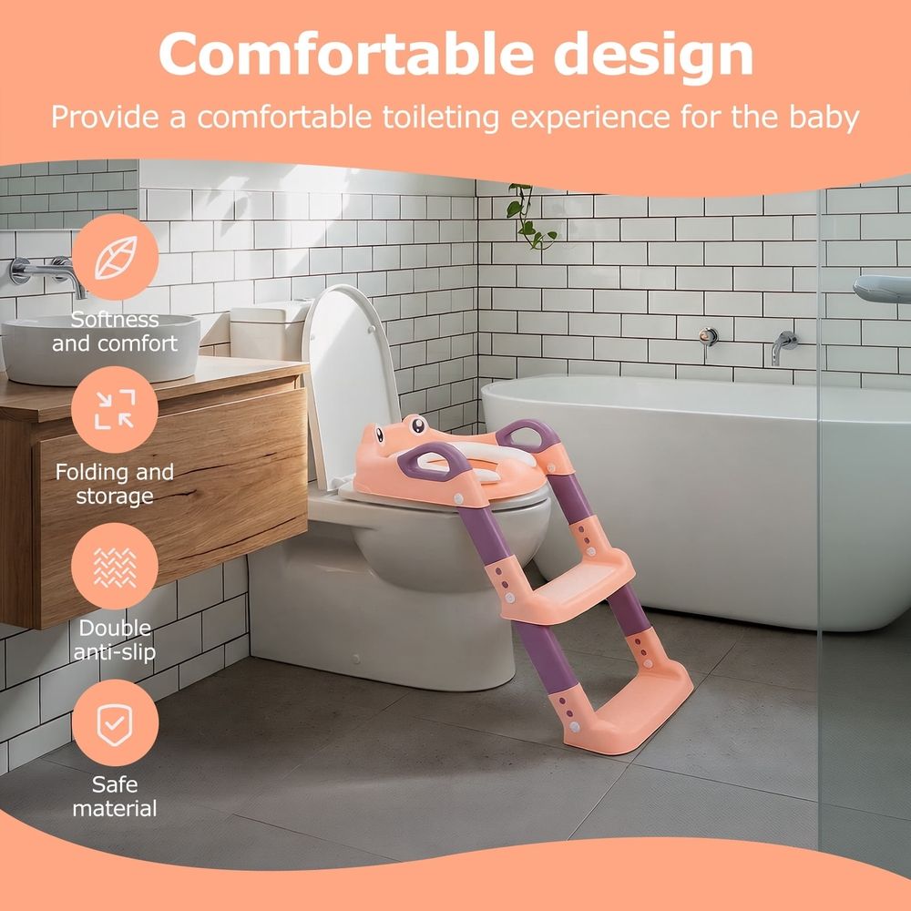 Training Seat Detachable Toddler Toilet Seat Ladder with Adjustable Height PVC Soft Cushion for Toddlers Boys Girls