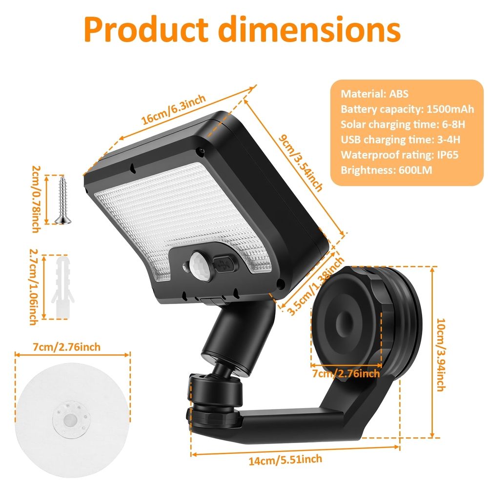 2Pcs Magnetic Solar Lights Outdoor with 3 Lighting Modes Dual Charging Modes ABS and IP65 Waterproof for Deck Patio RV