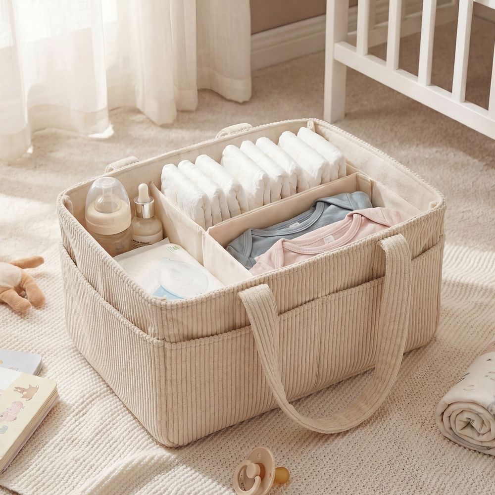 2Pcs Diaper Caddy Organizer with Inner Compartment Organization Sturdy Comfortable Carry Design for Nursery Baby Shower Newborn