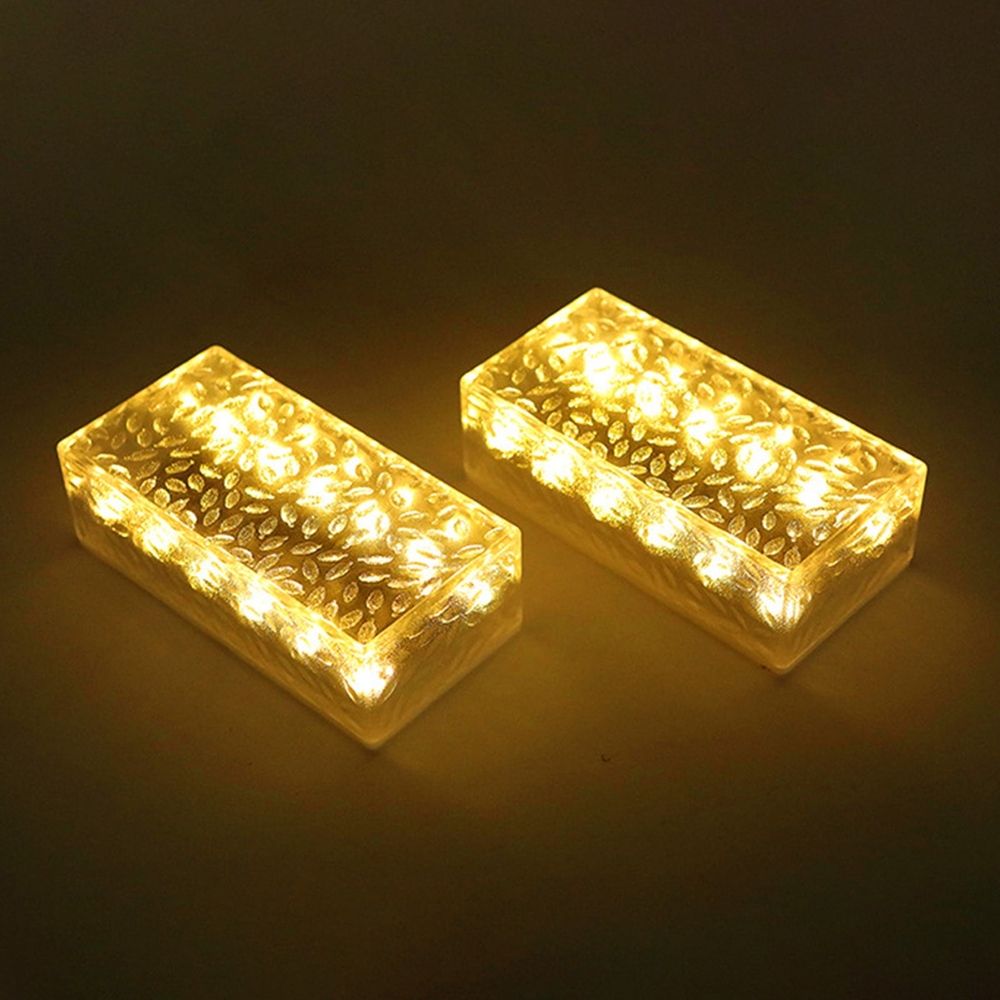 Solar Rectangular Ice Brick Light 12 LED Warm White Outdoor Garden Landscape Decorative Light, IP65 Waterproof Plastic Solar Ground Light for Yard Patio Pathway