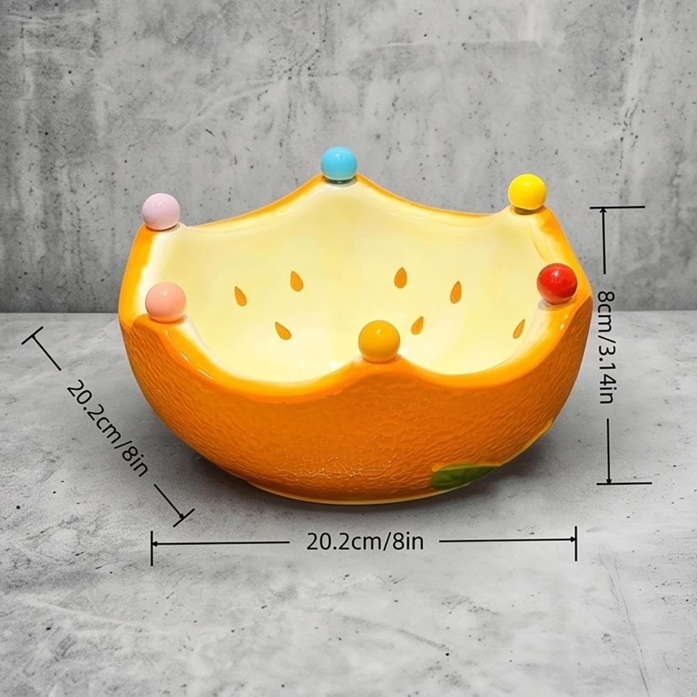 Ceramic Fruit Bowl Cute Orange-Shaped Home Fruit Rack with 6 Spoon Decorative Bowl for Kitchen, Living Room, Bedroom, Office & Countertop (Orange)