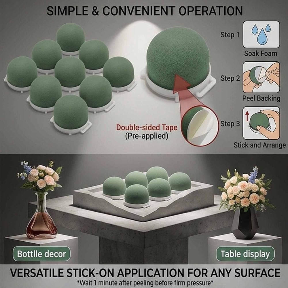 Mini Floral Foam, 24PCS Round Floral Foam for Wine Bottle, Half-Sphere Flower with Adhesive Base, Quick Water Absorption for Wedding, Party, Home Decor (Green)
