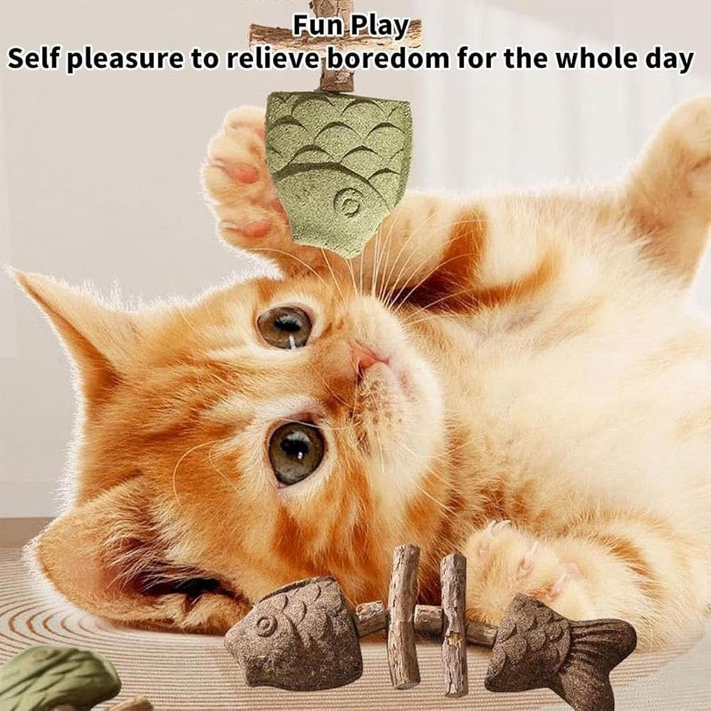 Chew, Natural Fishbone Wooden Cat Dental Chew Toy, Teeth Cleaning Stick Improves Cat Oral Health, Interactive Kitten Chewing Play Toy for All Breeds Cats (1, 3pcs)