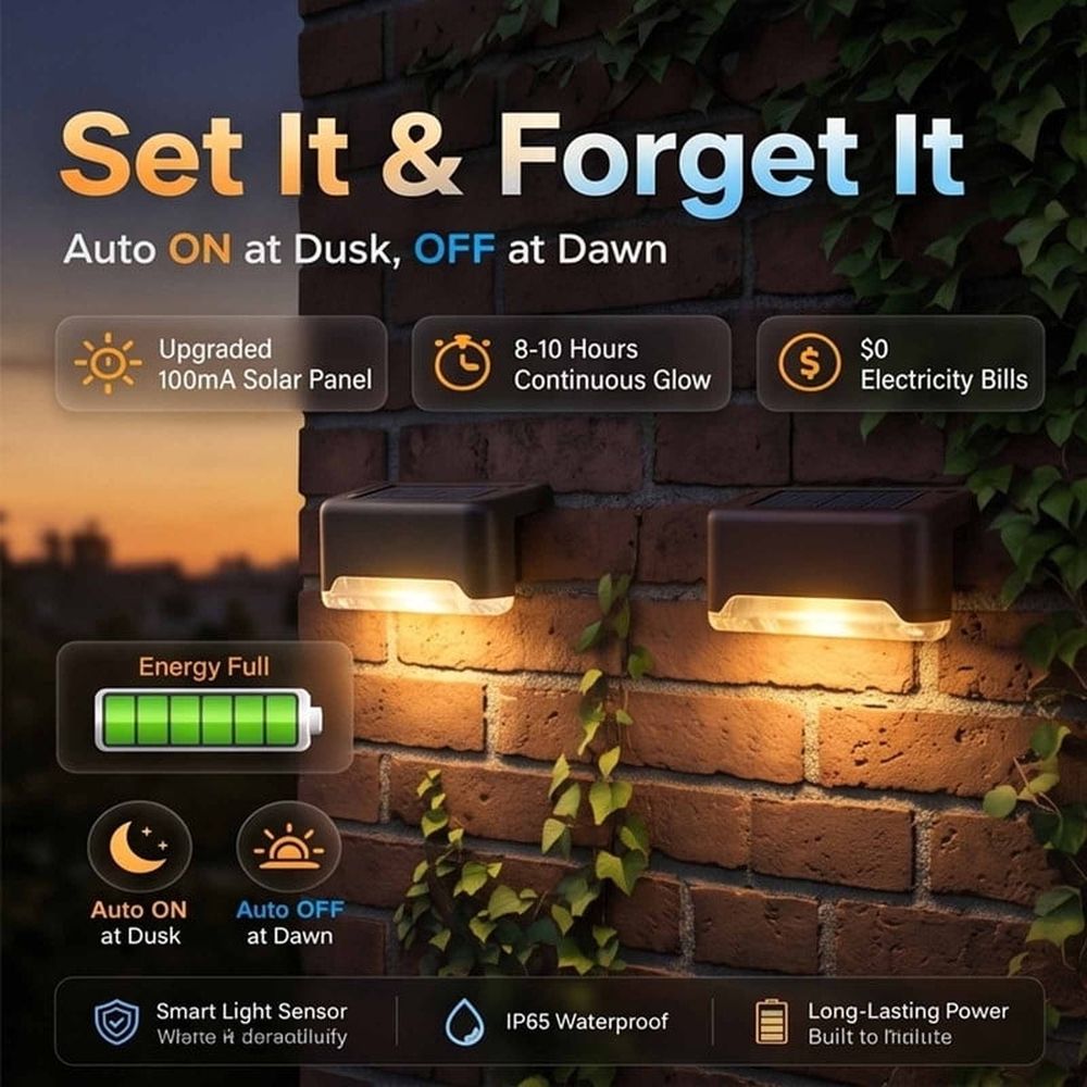 Solar Lights Outdoor Waterproof, Dusk to Dawn Solar Fence Lights for Patio Deck Step Post Garden Yard Stair Balcony, Wireless LED Wall Decor (Black)
