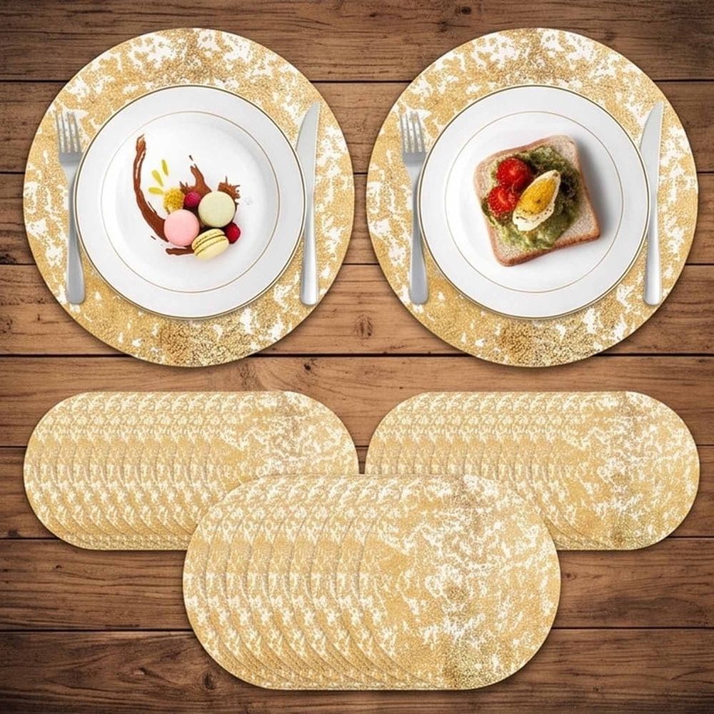 100Pcs Gold Placemats 13 Inch Round Gold Foil Mesh Pressed Table Doilies for Home Decoration Dining Wedding Birthday Party