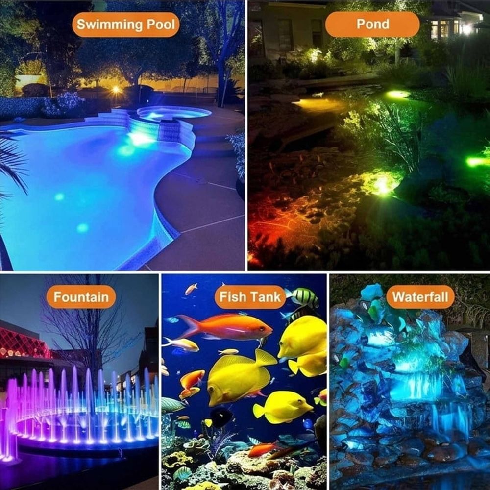 Solar Underwater Pond Lights Multi-Color Waterproof Solar Pond Lights for Pool Fountain Waterfall with Adjustable Head and Panel