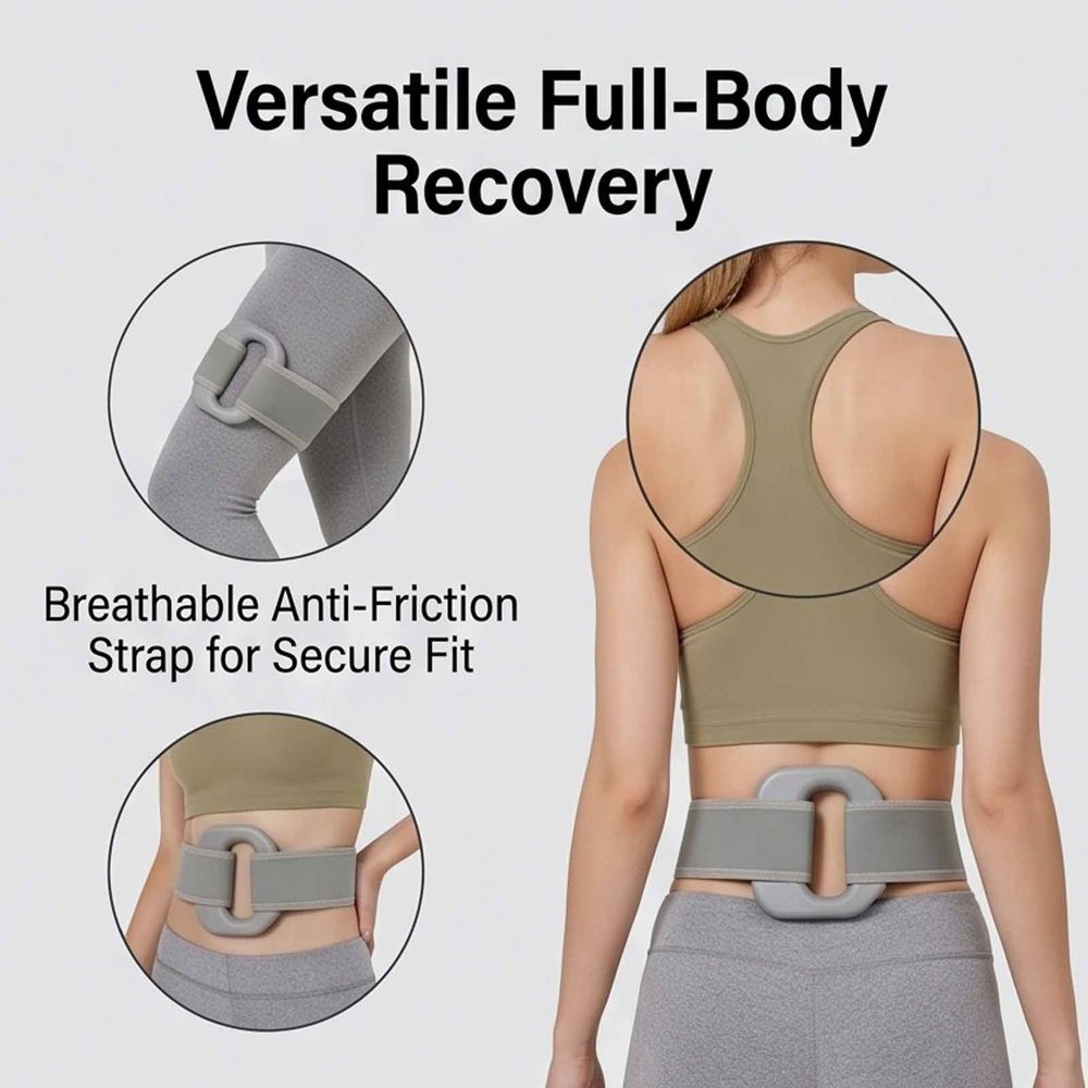 Wearable Muscle Relief Ring, Portable Rechargeable Fascia Ring Hands-Free, Fascia Massager Smooth-Touch Finish with Adjustable Waist Belt for Back, Waist, Arms, Legs