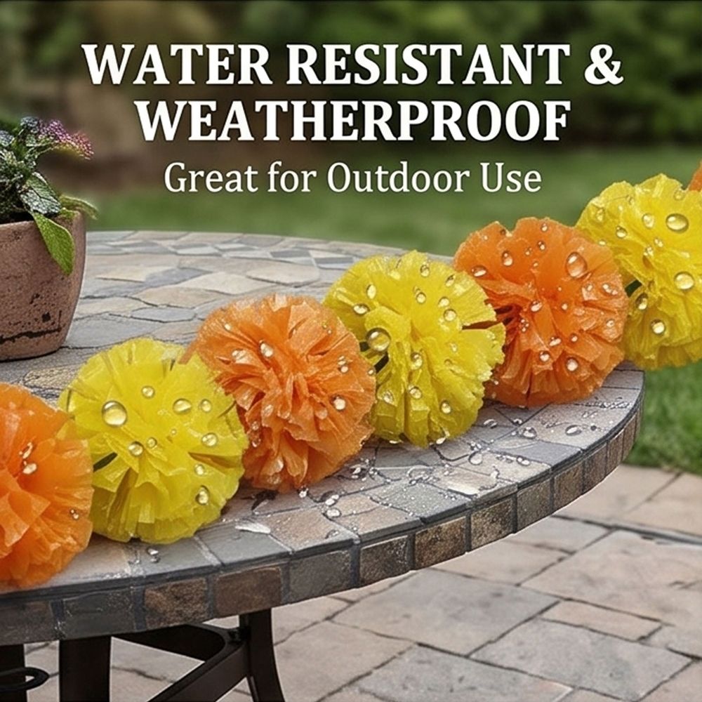 5Pcs Marigold Garland 5ft Orange and Yellow Artificial Flowers Water Resistant for Diwali Home Decoration