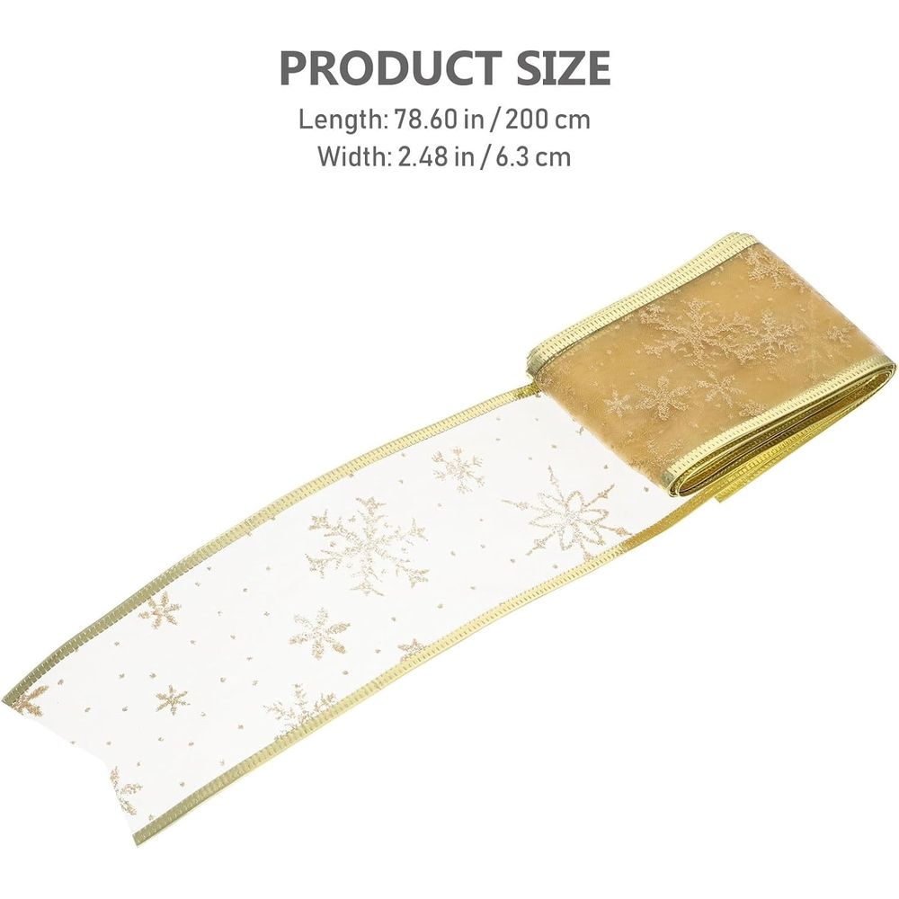 2pcs Sheer Glitter Gold Ribbon Roll for Christmas Tree Staircase Decor - Flexible Cloth Trim, Glittered Edges, Festive Holiday