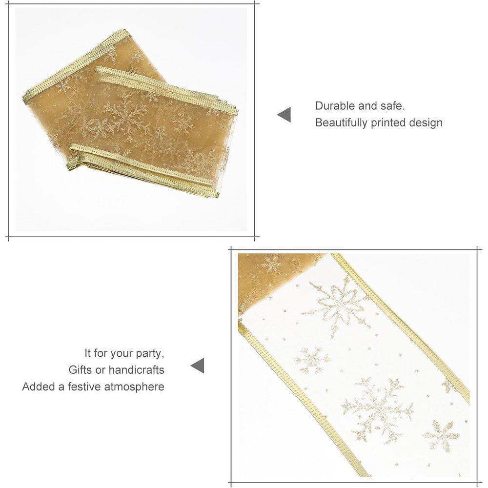 2pcs Sheer Glitter Gold Ribbon Roll for Christmas Tree Staircase Decor - Flexible Cloth Trim, Glittered Edges, Festive Holiday