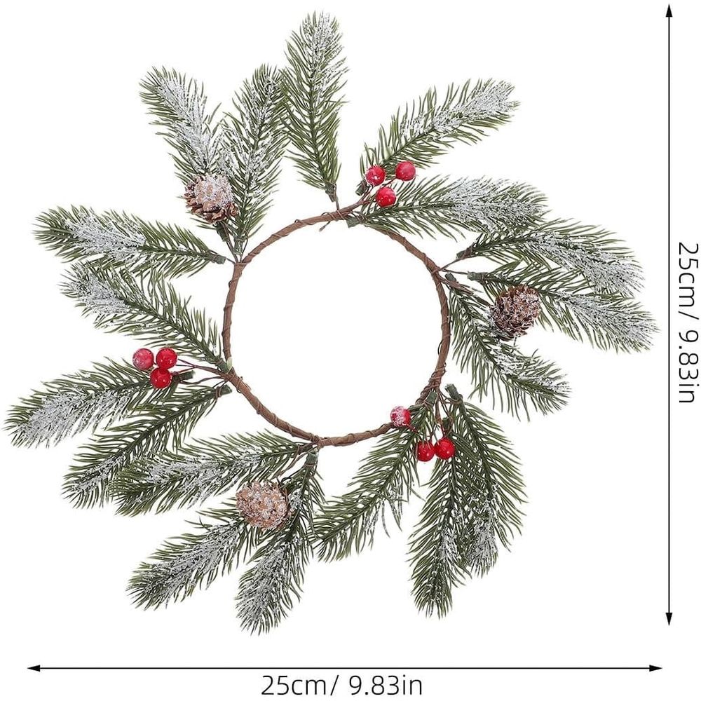 4PCS Advent Candle Ring Wreath with Fake Pine Cones, Easy Installation Plastic Wire Wood Build for Holiday Season Décor