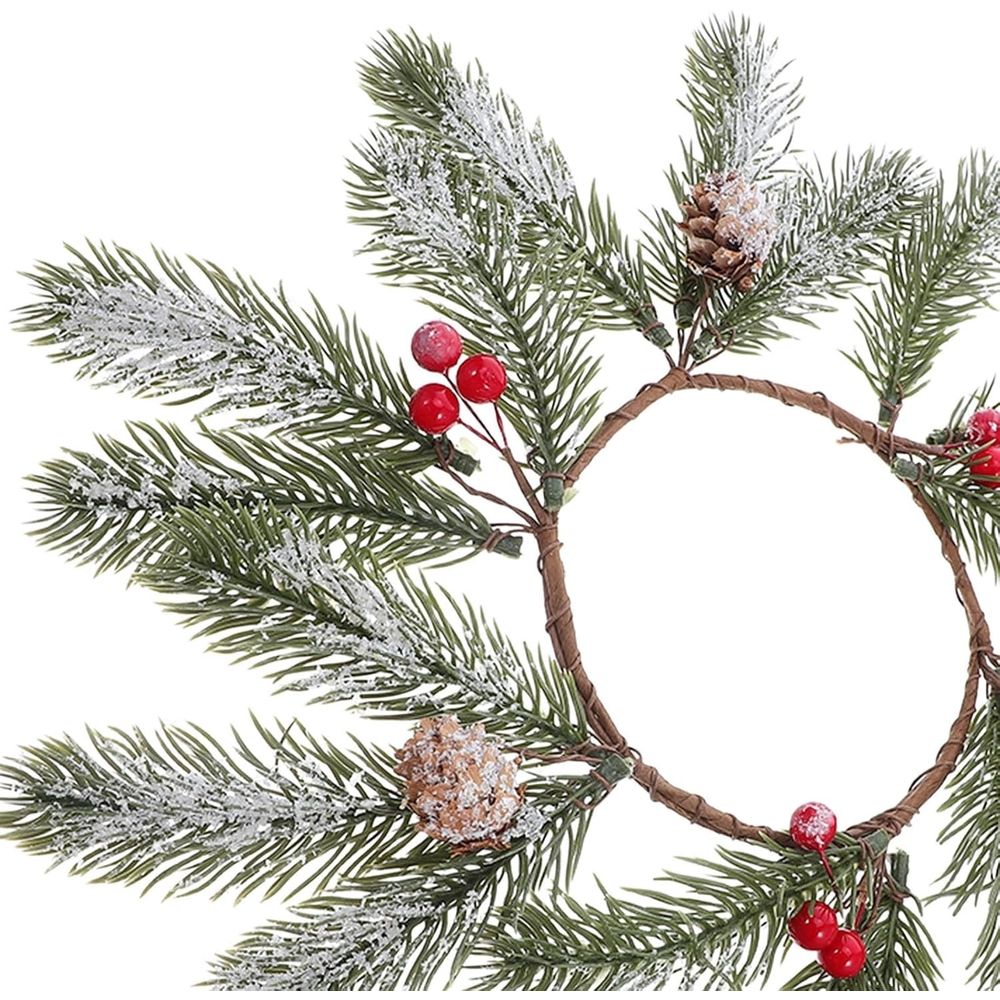 4PCS Advent Candle Ring Wreath with Fake Pine Cones, Easy Installation Plastic Wire Wood Build for Holiday Season Décor