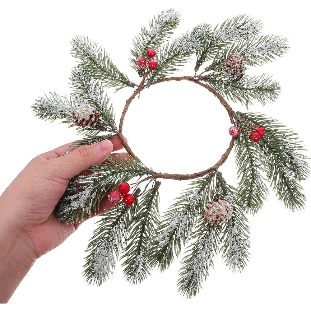 4PCS Advent Candle Ring Wreath with Fake Pine Cones, Easy Installation Plastic Wire Wood Build for Holiday Season Décor