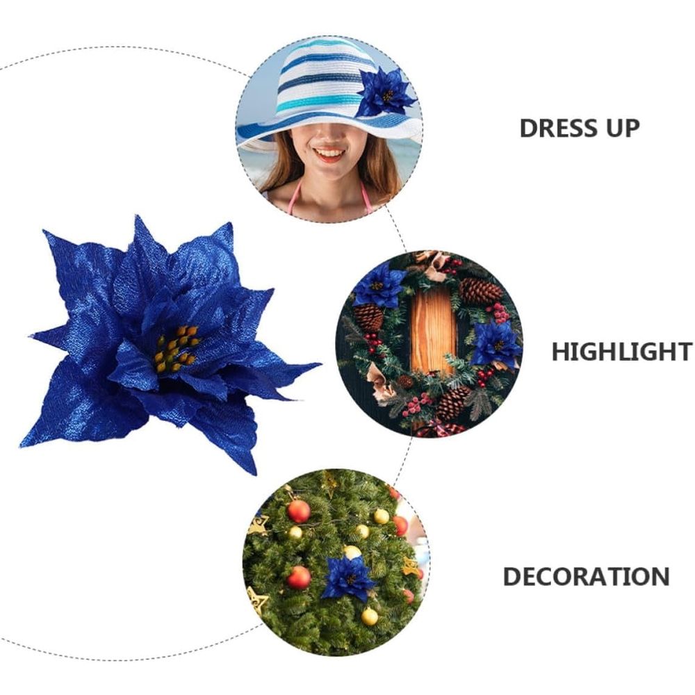 10PCS Artificial Xmas Flower PE Blue Christmas Tree Ornaments, Festive Holiday Decor Accessories