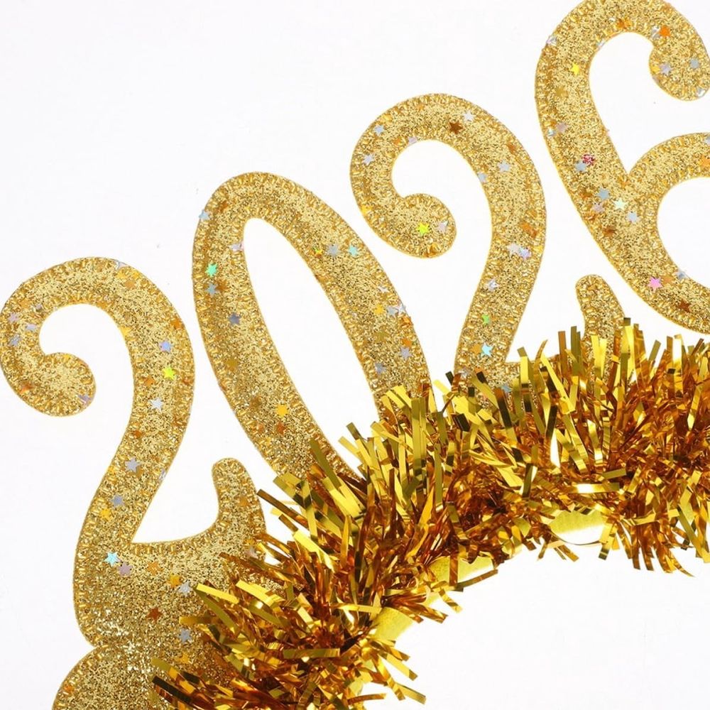4pcs Festive Decorative Headband 2026 New Year Christmas Parties Golden Glitter Style