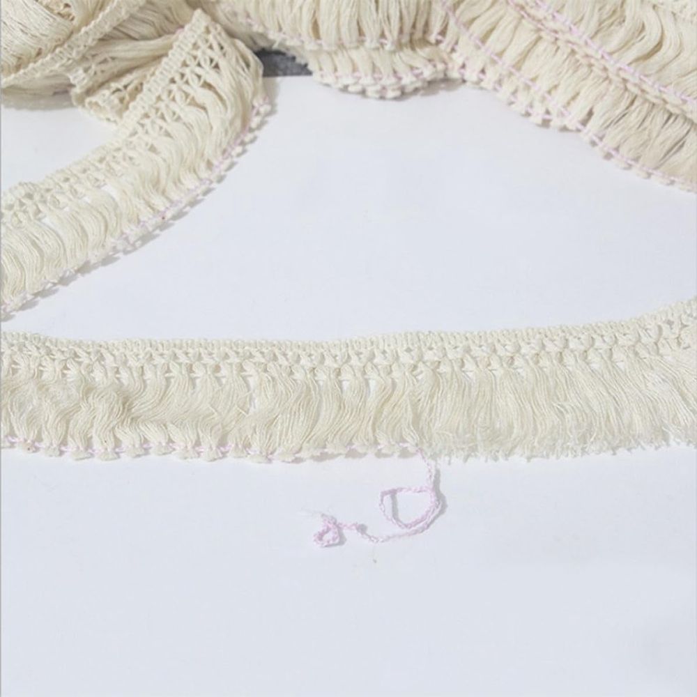 8pcs Cotton Tassel Fringe Trim for DIY Crafts, 1 Yard Beige Pack, Easy to Sew and Glue, for Curtains and Clothes
